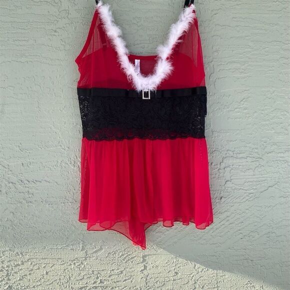 Coquette Women's Crotchless Teddy XL Red/White/Black Feather Trim Lace - Picture 4 of 11